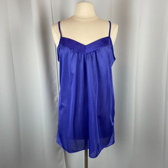 Vintage Lingerie Set Size Medium Purple Satin Robe Slip Nightgown Peignoir 80s - Picture 2 of 16